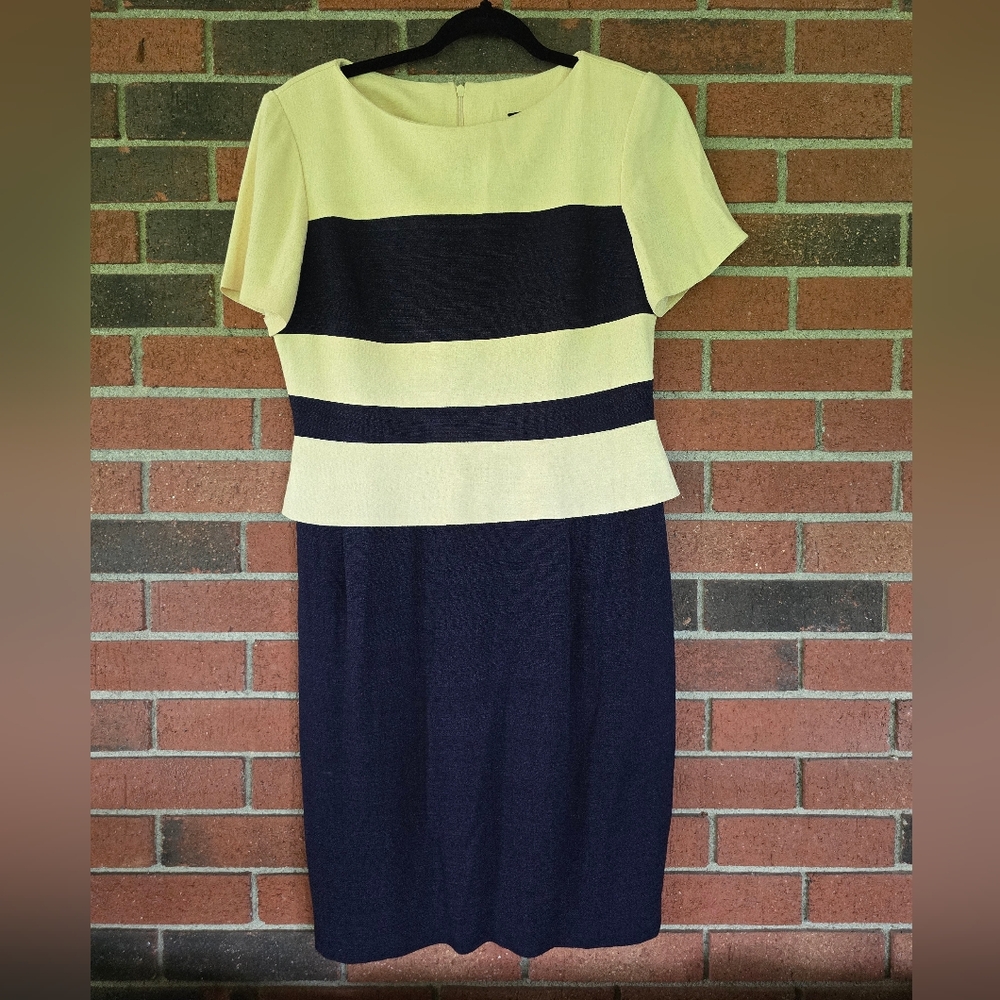 Vintage Miss Scarlett Navy And Cream Midi Dress Workwear Size 6